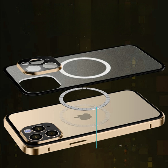 Magnetic Dual Glass MagSafe case for iPhone 13 Pro Max, gold