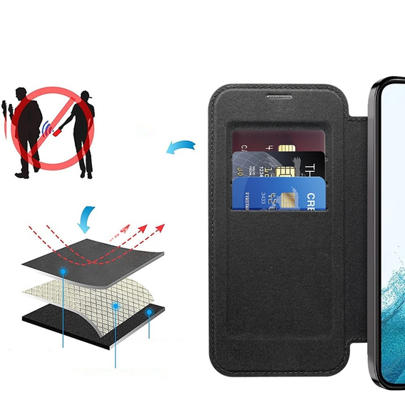 Flip case for Samsung Galaxy S22 5G, RFID Wallet MagSafe CamShield, black