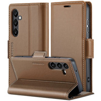 Case for Samsung Galaxy S24, ERBORD Glossy Litchi, wallet with flap, brown