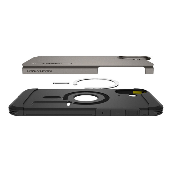 Spigen case for iPhone 16, Tough Armor Mag MagSafe, grey + 9H Tempered Glass