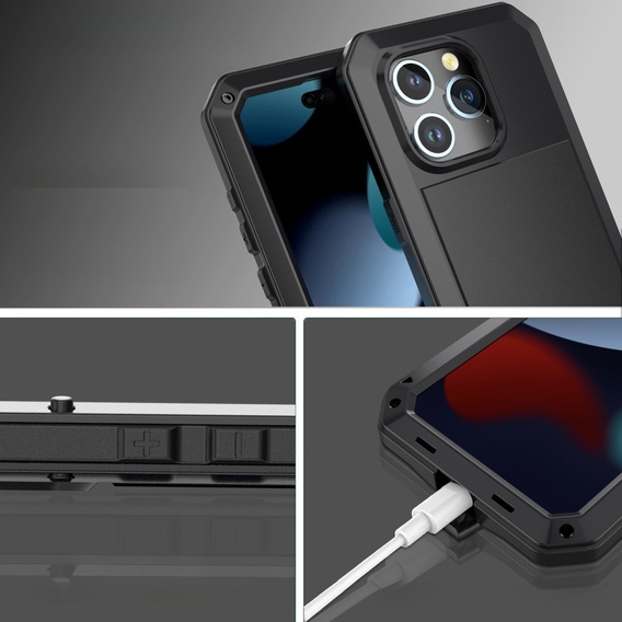 Case for iPhone 15, armoured, with integrated glass, black