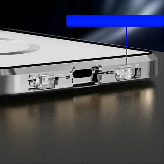 Magnetic Dual Glass MagSafe case for iPhone 15 Pro Max, silver