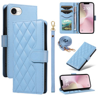 Flip case for iPhone 16E, Rhombus Crossbody Leather, blue