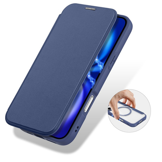 Dux Ducis case for iPhone 17, Skin X Pro, with flap, for MagSafe, navy blue