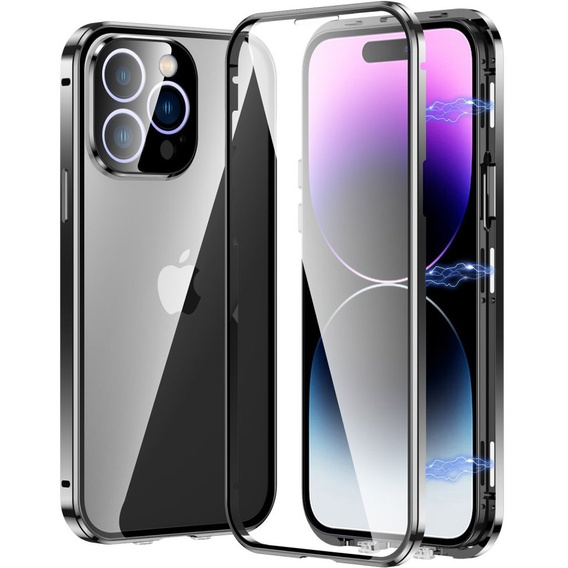 Case for iPhone 15 Pro Max, Magnetic Dual Glass, black