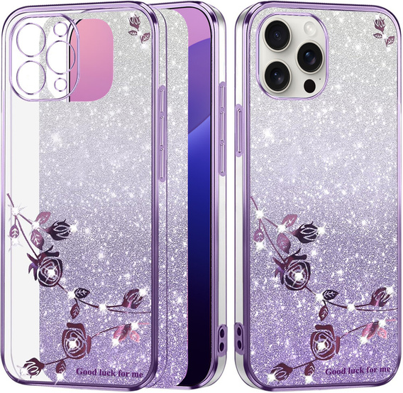 Case for iPhone 16 Pro Max, Glitter Flower, purple