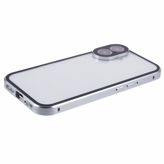 Case for iPhone 16, Magnetic Dual Glass, silver