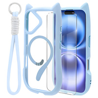 Case for iPhone 16, for MagSafe, Cute Cat, blue + Screen Glass
