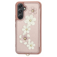 Case for Samsung Galaxy A55 5G, Leather Flower Card Slot, pink