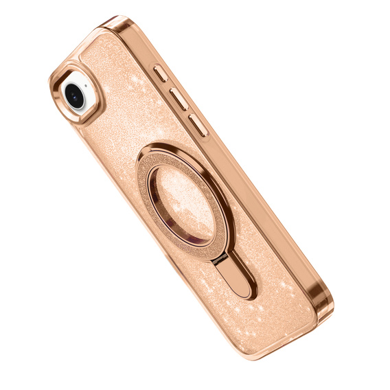Case for iPhone 16e, Glittery Magnetic Kickstand, pink rose gold