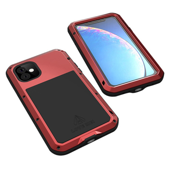 Love Mei Case for iPhone 11, armored with glass, red