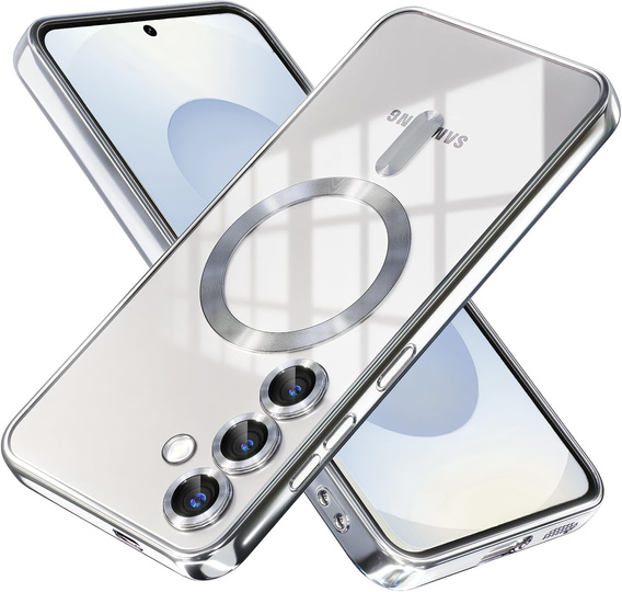 Case for Samsung Galaxy S25+ Plus, Electro MagSafe, silver + Screen Glass
