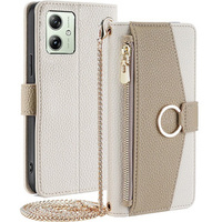 Flip case for Motorola Moto G54 5G, Wallet Zipper Pocket, with mirror, white