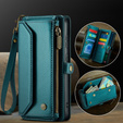 Case CASEME for Samsung Galaxy S25 FE, RFID Leather Wallet, with shoulder strap, green