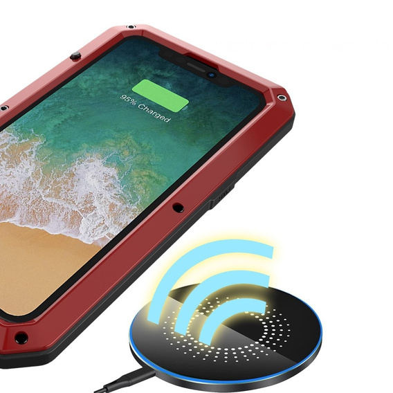 Case for iPhone 15, armoured, with integrated glass, red