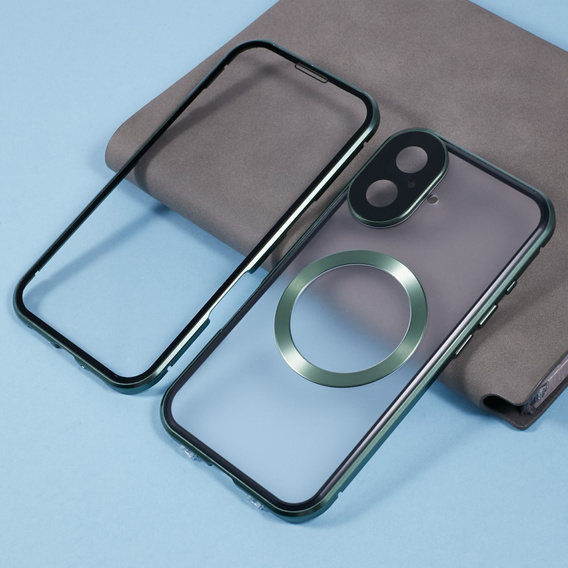 Magnetic Dual Glass MagSafe case for iPhone 16, green
