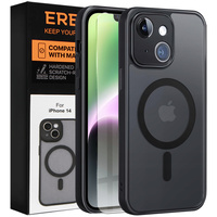 Case for iPhone 14, for MagSafe, ERBORD Matt Case, black + Screen Glass