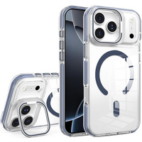 Case for iPhone 17 Pro, for MagSafe, with stand, transparent with navy blue inserts