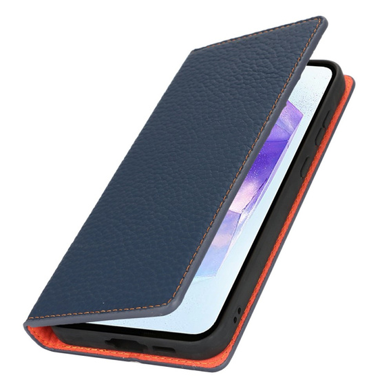 Flip case for Samsung Galaxy S25+ Plus, Litchi Skin Grain, dark blue
