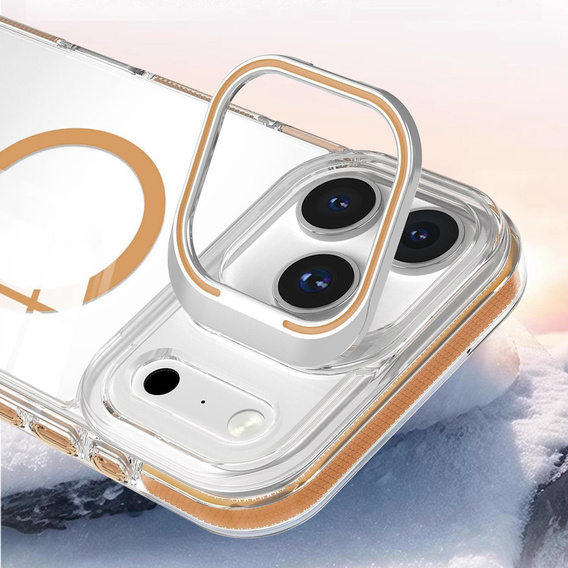Case for iPhone 17 Pro Max, for MagSafe, with stand, transparent with gold inserts