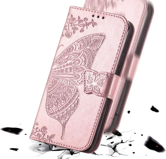 Flip case for Realme Note 50, Butterfly, pink rose gold