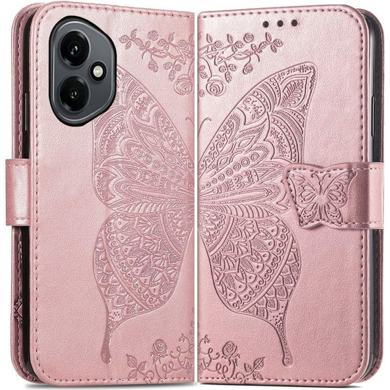 Flip case for Honor 400 5G, Butterfly, pink rose gold