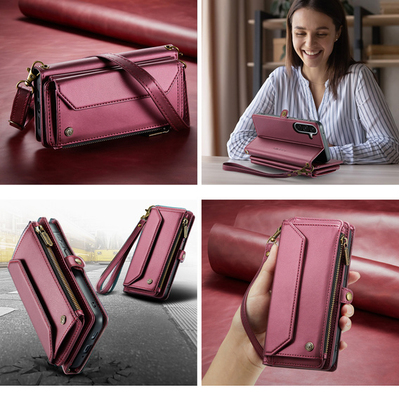 CASEME RFID Leather Wallet Case for Samsung Galaxy A57 5G, red