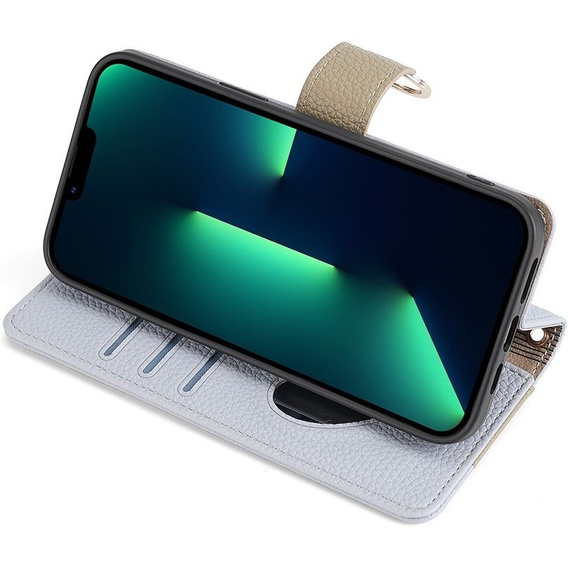 Flip case for iPhone 15, Wallet Zipper Pocket, with mirror, blue