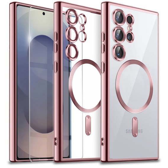 Case for Samsung Galaxy S25 Ultra, Electro MagSafe, pink rose gold + Screen Glass