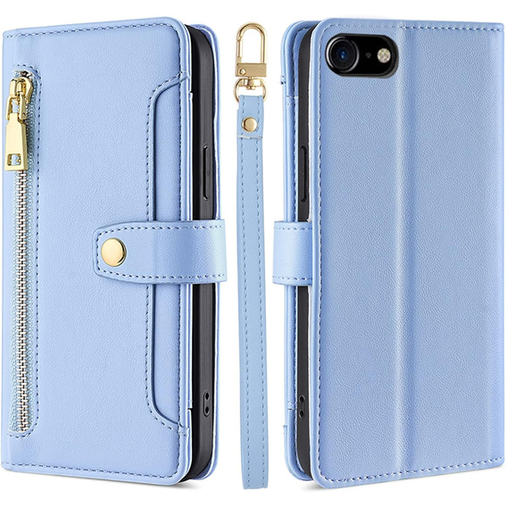 Flip case for iPhone 16E, Wallet Zipper Pocket, blue
