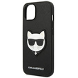 Karl Lagerfeld Case for iPhone 14 Plus, Saffiano Choupette Head Patch, black