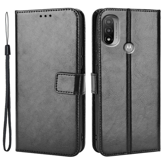 Flip case for Motorola Moto E20/E30/E40, Crazy Horse Wallet, black