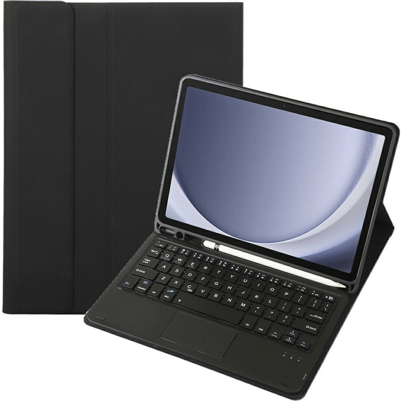 Case + keyboard Samsung Galaxy Tab A9+, Leather Pen Slot TouchPad, black