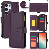 Flip case for Samsung Galaxy S24 Ultra, Wallet Zipper Pocket RFID, with shoulder strap, black