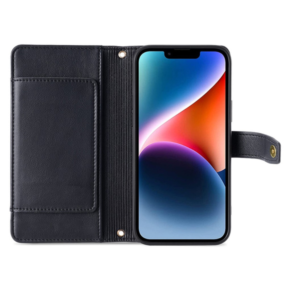 Flip case for iPhone 15 Pro, Wallet Zipper Pocket, black
