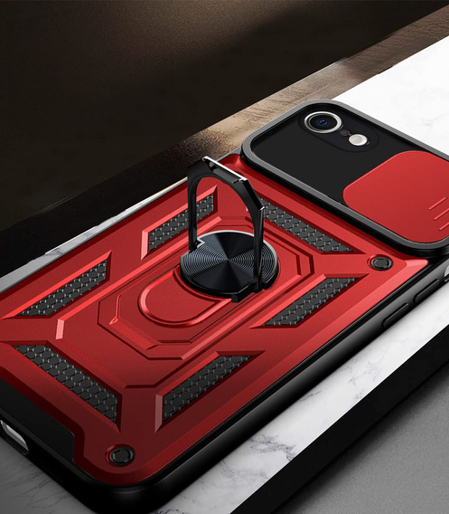 Armored Case for iPhone 16E, CamShield Slide, red + Tempered Glass 9H