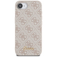 GUESS Case for iPhone 16E, 4G Metal Gold Logo, pink