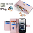 Flip case for iPhone 16E, Wallet Zipper Pocket, pink