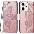 Flap case for Oppo Reno 14, Butterfly, wallet, rose gold