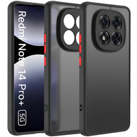 Silicone case for Xiaomi Redmi Note 14 Pro+ 5G, with camera protection, transparent / black + 9H tempered glass