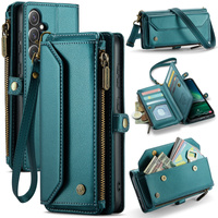 Case CASEME for Samsung Galaxy S25 FE, RFID Leather Wallet, with shoulder strap, green