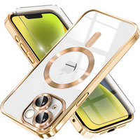 Case for iPhone 14, Electro MagSafe, gold + Screen Glass