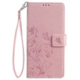 Flip case for Motorola Moto E14, Butterfly, pink rose gold