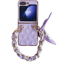 Case for Samsung Galaxy Z Flip7 FE / Z Flip6, Grid Leather, purple