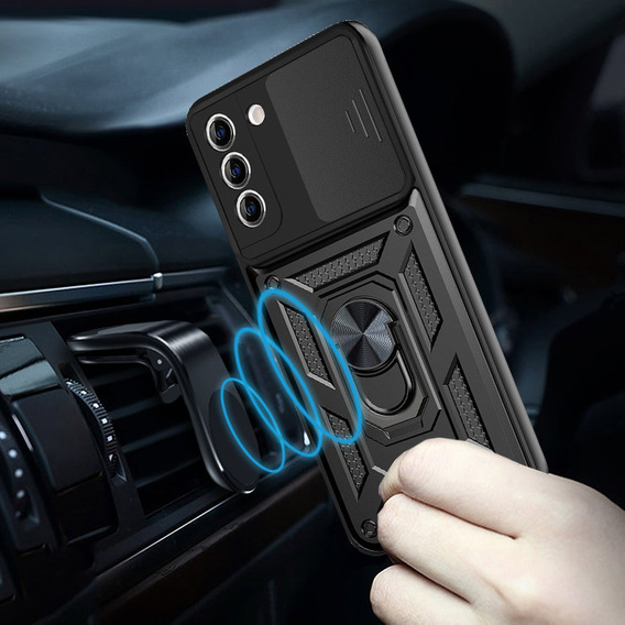 Armored case for Samsung Galaxy S21 FE, armored Slide Ring, black + 9H glass