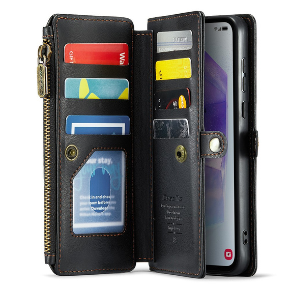 Case CASEME for Samsung Galaxy A55 5G, RFID Leather Wallet, with shoulder strap, black