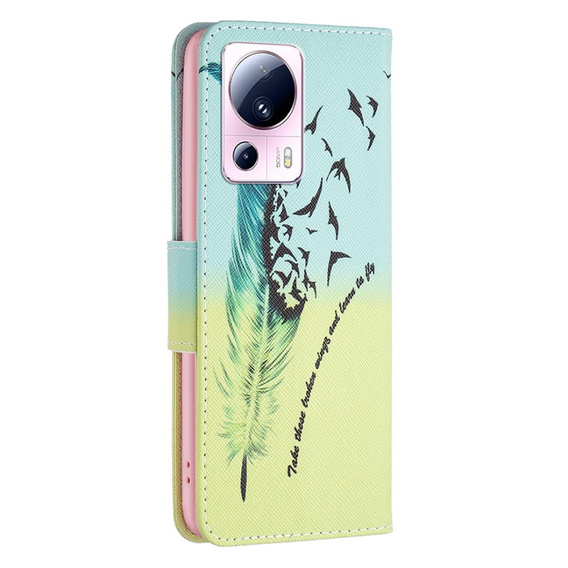 Flip case for Xiaomi 13 Lite, Wallet, feather, blue