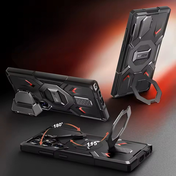 Case for Samsung Galaxy S25 Ultra, Tongate MECH MagSafe Series, Black + 9H Tempered Glass