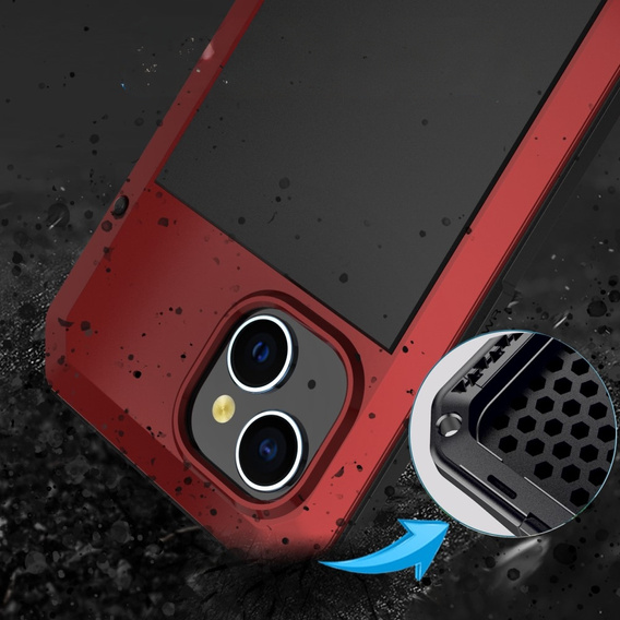 Case for iPhone 15, armoured, with integrated glass, red