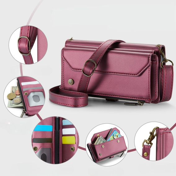 Case CASEME for Samsung Galaxy Z Fold6 5G, RFID Leather Wallet, with shoulder strap, red